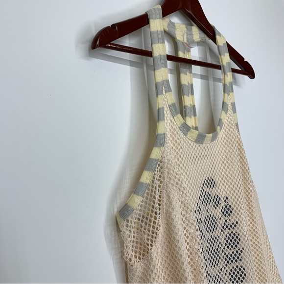 Free People Movement Mesh Layer Cream Yellow Gray T-Back Muscle Tank Top Nwot Sm - Picture 3 of 15